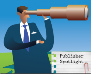 publisher spotlight -- picture of business man holding a telescope scanning the horizon